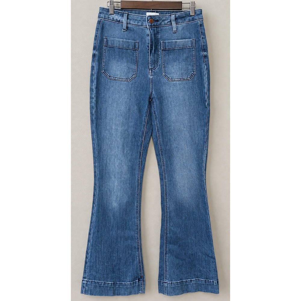 Sonoma Goods For Life Womens High Rise Flare Jeans Blue Patch Pocket Size 10